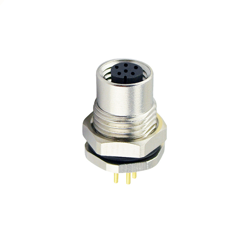 M8 6pins A code female straight front panel mount connector,unshielded,insert,brass with nickel plated shell